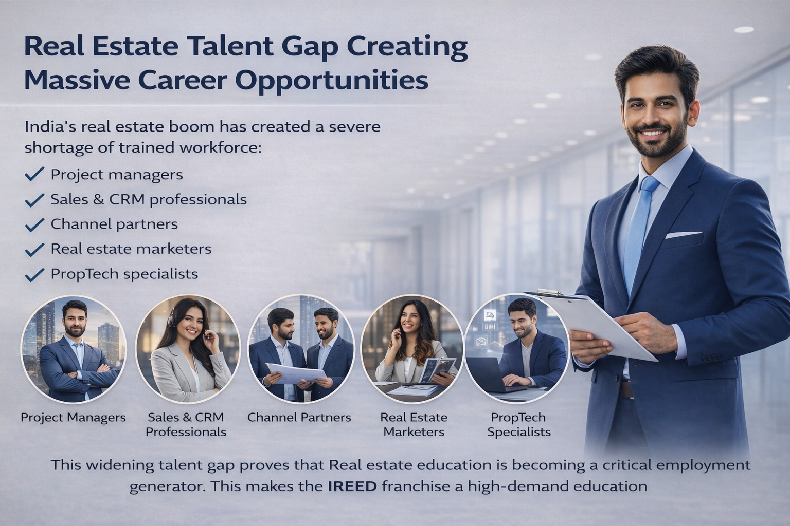 Real estate talent gap analysis chart showing critical shortage of trained professionals in India